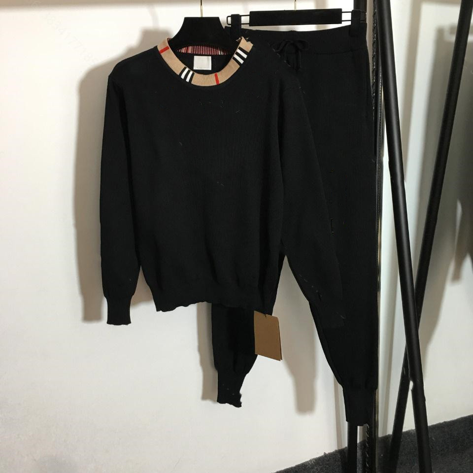 

Women's Two Piece Pants Set Wool Knit Sweater Hoodie Brand Sweatshirt Embroidered Round Neck Pullover Long Sleeve, #6