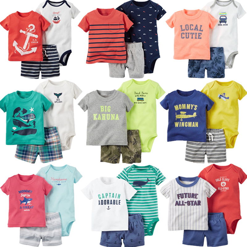 

3 Pieces Clothing Sets T Shirt Rompers Tops Pants Baby Boys Newborn Infant Toddler Boutique Kids Children Clothes Short Sleeve Outfits, Choose or mixed color