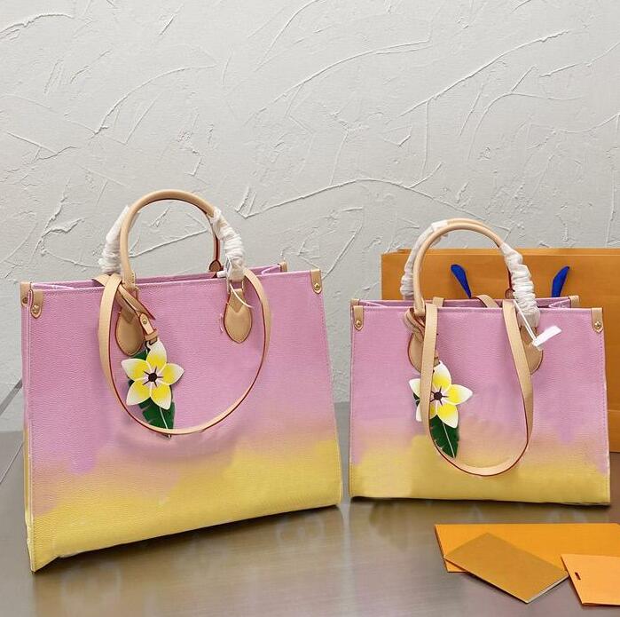 

2021 Summer Gradient Color Onthego Totes Fashion Designers Handbags Large Capacity Shoulder Bags Mom Composite Shopping Bag, Pink