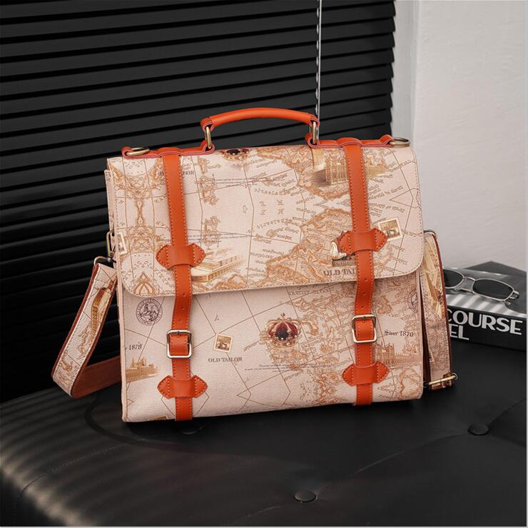 

wholesale men brand shoulder bag street trends large-capacity backpacks personalized totem printing fashion business briefcases vintage leather leisure handbag, Yellow(boutique box)