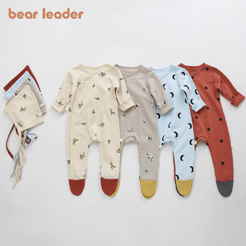 

Bear Leader born Baby Full Sleeve Spring Rompers Fashion Toddler Girls Polka Dot Jumpsuits Infant Cute Clothes With Hats 210708, Ah6174beige