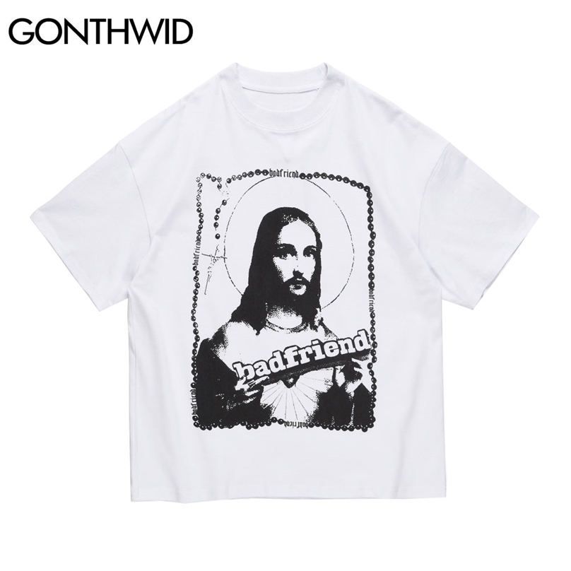 

T-Shirts Funny Jesus God Bad Friend Tshirts Streetwear Harajuku Hip Hop Cacual Cotton Tees Fashion Short Sleeve Tops 210602, White
