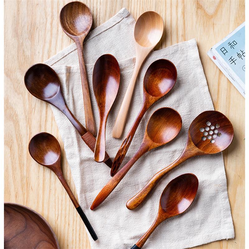 

Spoons Retro Handcrafted Wooden Long Coffee Tea Spoon Stiring Good Grips Handle Mixing