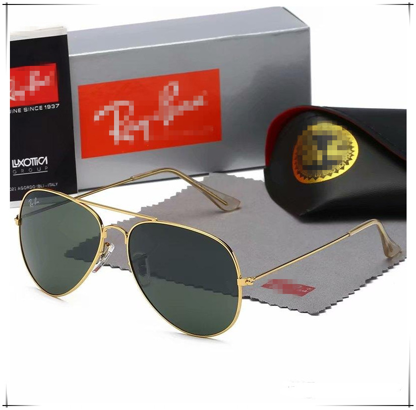 

High Quality Ray Men Women Sunglasses Vintage Pilot Brand Sun Glasses Band UV400 Bans With box and case 3025, White;black