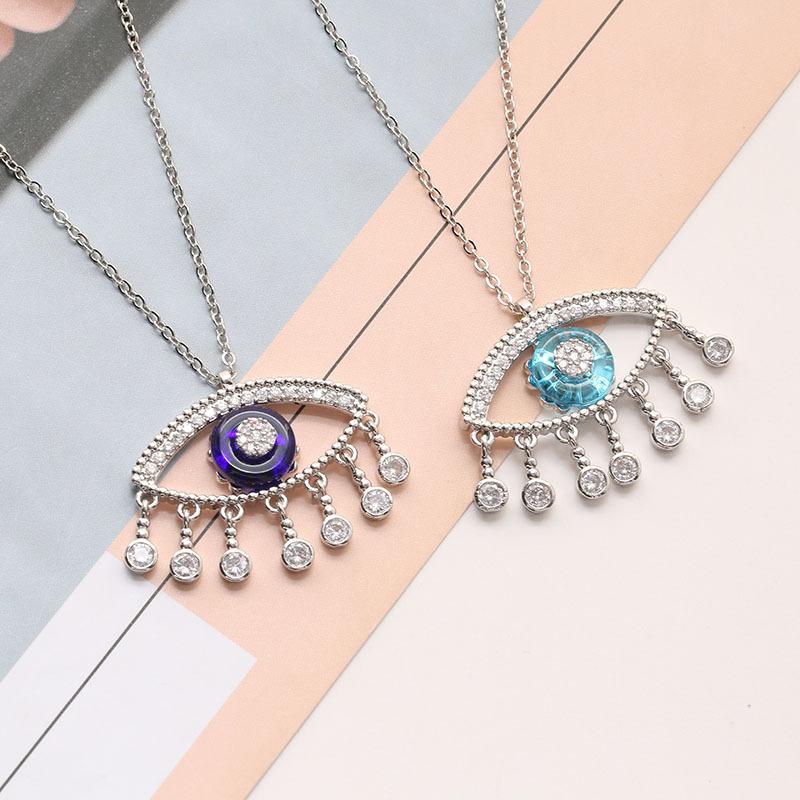 

Pendant Necklaces Turkish Eye Fashion Spiritual Initial Necklace For Women's Neck Chain Zircon Charms Tassel