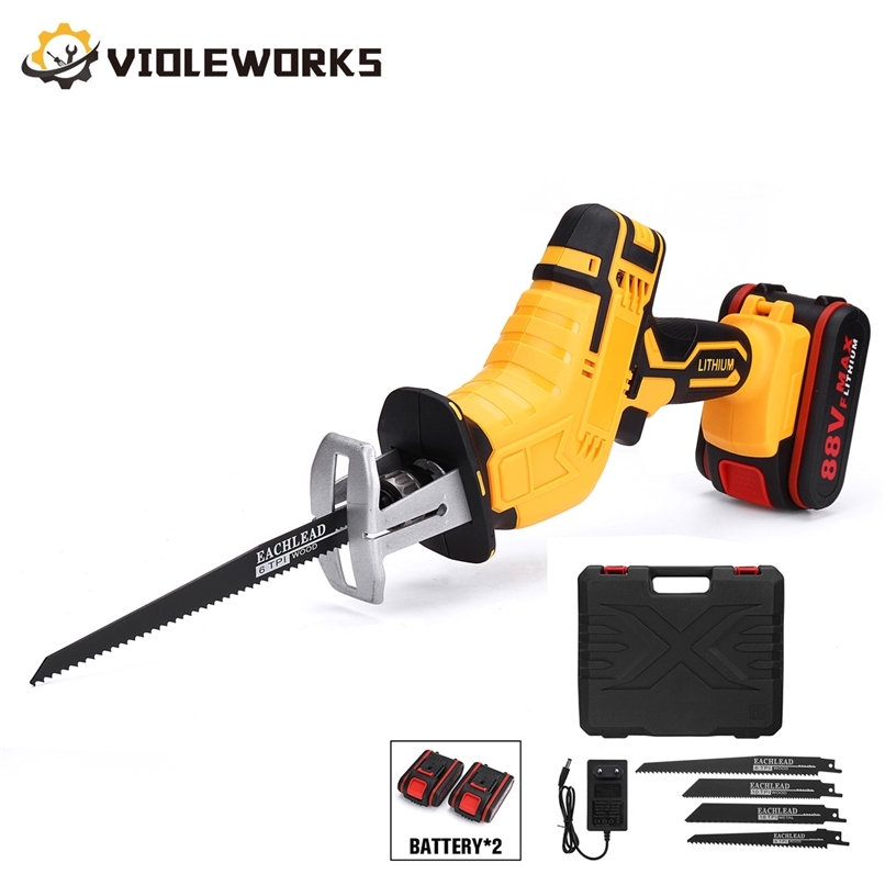 

88V Cordless Reciprocating Saw Handsaw Metal Wood Pipe Cutting Multifunction Saw Rechargeable Li-ion Battery with 4PC Blades Kit 211029