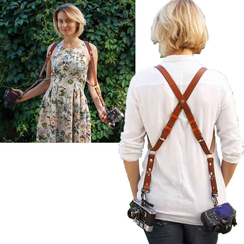 

Travel camera strap Pographer women suspender leather Rivet retro brace vintage men acessorios masculino