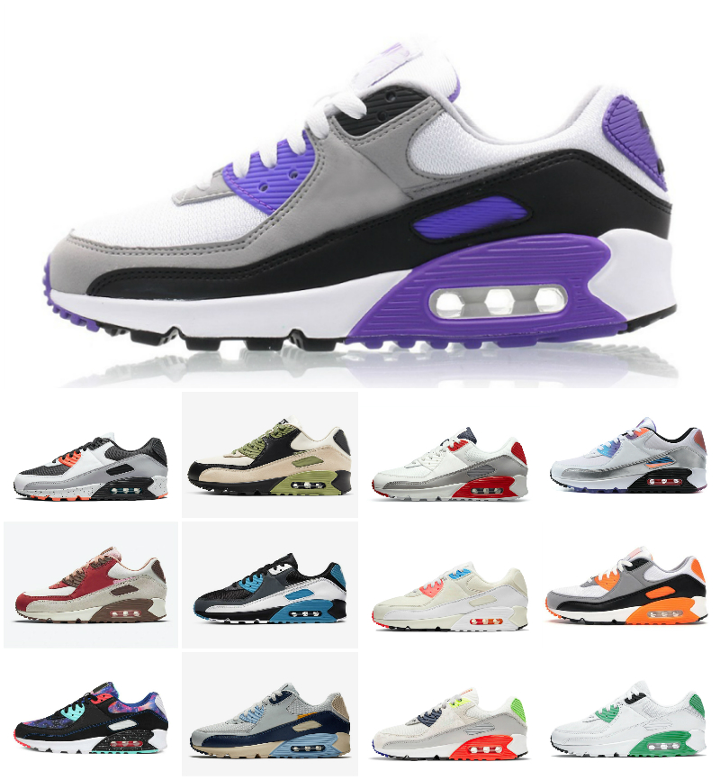 

Classic 90 Sports Shoes Mens Women Infrared Mash Leather Triple Black White Volt USA History Camo Green Grey Airs Univeristy Red Hyper Grape 90s Trainers Sneakers, Bubble package bag