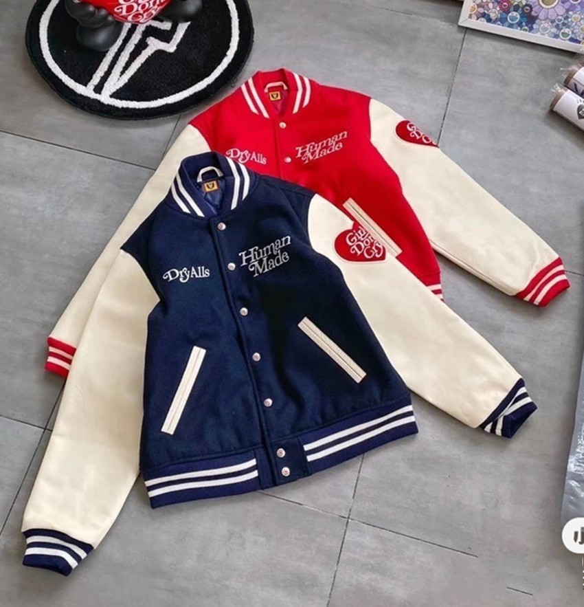 

Men Women 1:1 High Quality Patchwork Bomber Long Sleeve Jackets Outerwear Coat Human Made Girl Don't Cry Varsity Baseball Jacket, Black