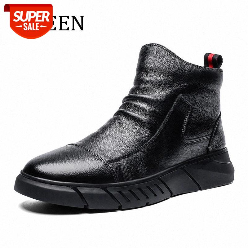 

YWEEN New Men Boots Autumn Winter Plush Keep Warm Thick Composite Sole Leather Shoes Luxury Designer Sewing Ankle Boots Men #T56F