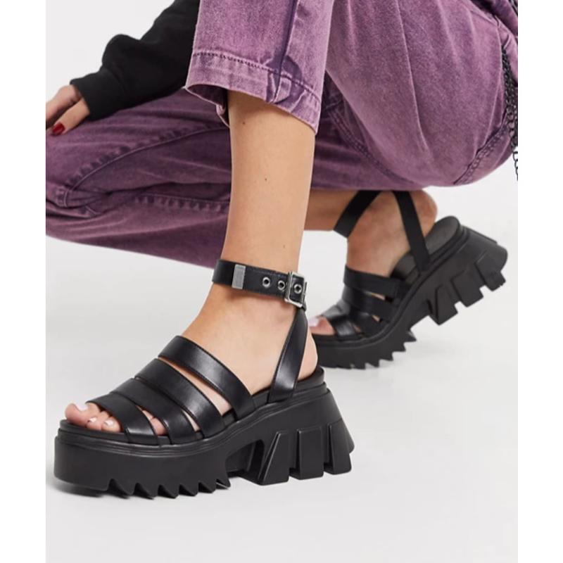 

RIBETRINI The Big Size 43 Girls Sandals Buckle Strap Black Platform Open Toe Sandals Women High Heel Rome Summer Shoes Woman