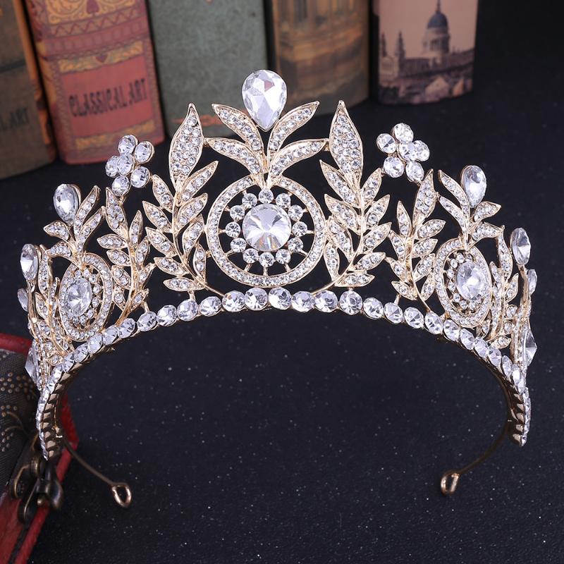 

Hair Clips & Barrettes Sweet Princess Birthday Big Crown Fashion Leaf Crystal Bride Wedding Accessories Exquisite Bridal Tiara Hairbands, Golden;silver