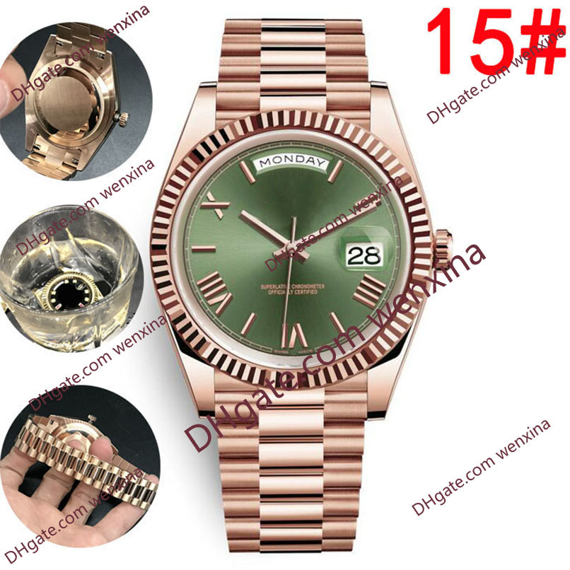 

20 Colour High Quality Deluxe Yellow Rose Gold President Face Big Date Automatic Mechanics watch Waterproof Stainless Steel Mens Watches, 03