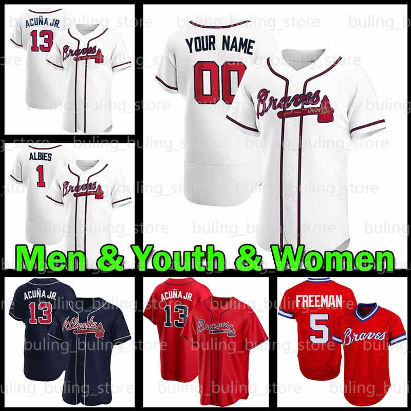 

2020 2021 Atlanta Jersey 13 Ronald Acuna Jr Jersey 5 Freddie Freeman 7 Dansby Swanson 24 Deion Sanders Men Braves Baseball jerseys Custom, Blue;black