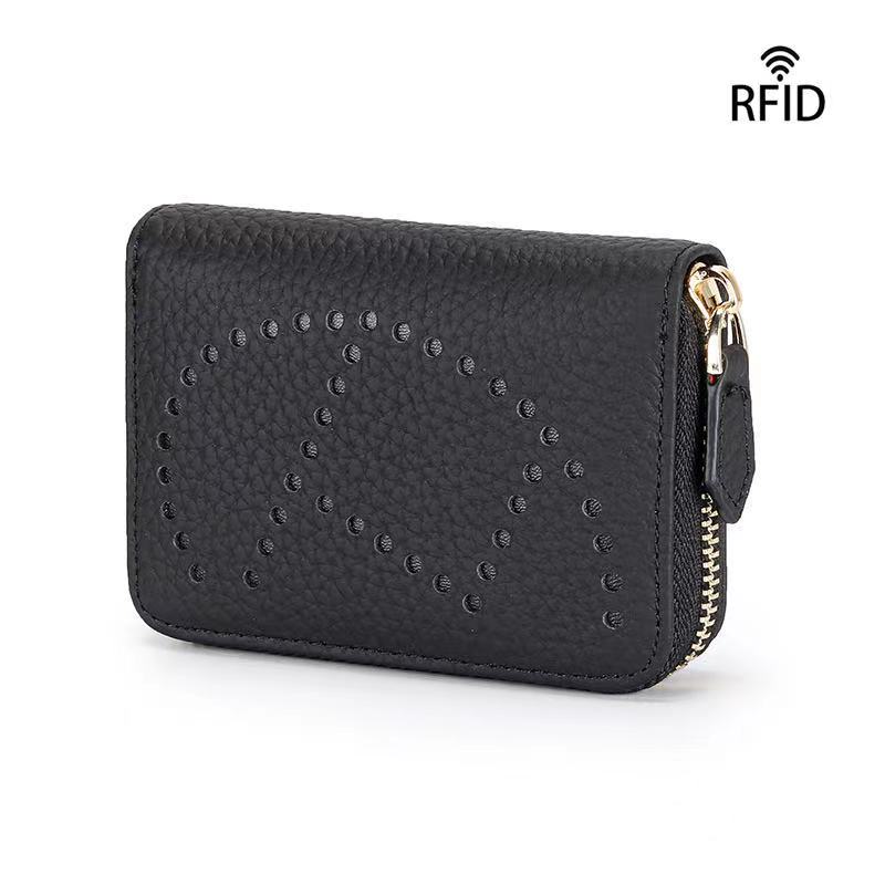 

Fashion Wallet Short Card Holder RFID Women Zipper Wallets Coin Purse Moneybag Bussiness Card Bag, Black