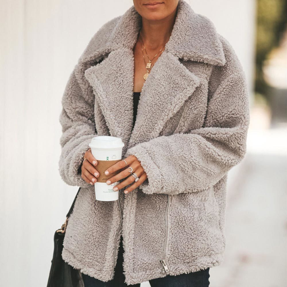 

2021 New Women Winter Elegant Faux Fur Coat Causal England Style Overcoats Thick Warm Zipper Up Teddy Plus Size Outwear 72ar, As photo