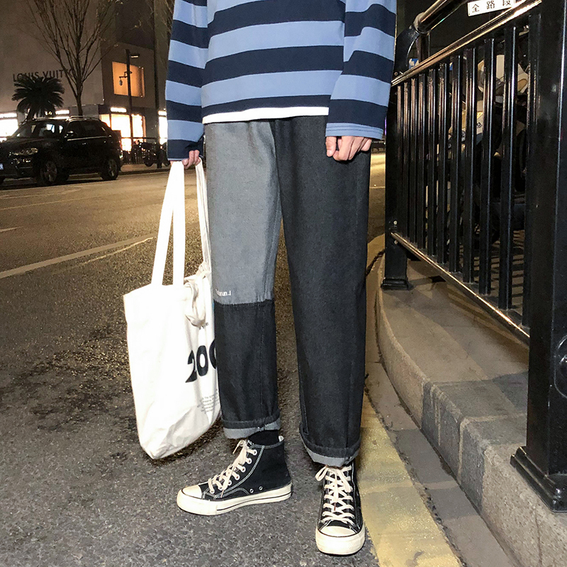 

2021 New Men's Bf Baggy Homme Classic Casual Pants Cargo Pocket Wash Jeans Male Black/blue Color Biker Denim Trousers Size S- Y6pb