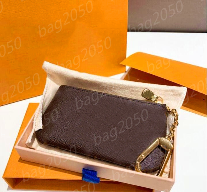 

Fashion KEY POUCH POCHETTE CLES Womens Mens Brown old flower Key Ring Credit Card Holder Coin Purse Mini Wallet Bag with box, Brown grid