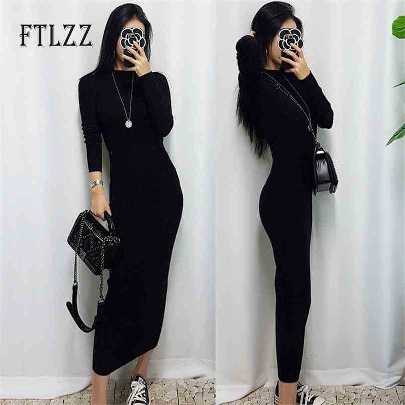 

Vintage Bodycon Dress Women Black O-neck Long Sleeved Slim Robe Ladies Fashion Autumn Winter Knitted Sweater Casual Dresses 210525