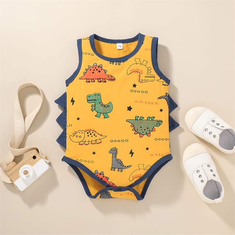 

Infant born Baby Boys Romper Summer Sleeveless O Neck Print Dinosaur Cute Rompers Clothes Outfits 210629, Yellow