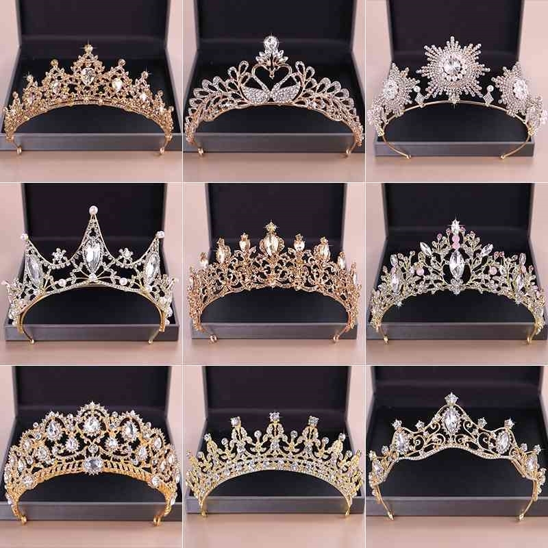 

Tiaras Vintage Queen Princess And Crowns Wedding Bridal Diadem Ornaments For Women Gold Pearl Crystal Hair Jewelry Pageant