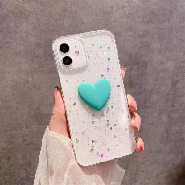 

Glitter Bling Love Heart Phone Cases For Iphone 11 Pro 12Max 13 mini 8 7 6 6S Plus XR X XS Max SE Drop Glue Back Cover Case, Green