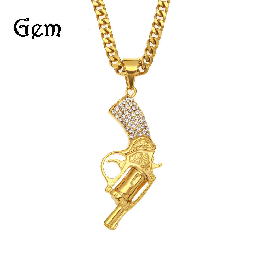 

New high grade men's stainless steel gold plated color inlaid diamond revolver Pendant