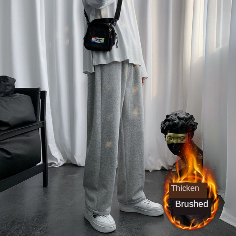 

2021 New Winter Plus Veet Thick Casual Men's Warm Fashion Hip-hop Straight Wide-leg Pants Men Streetwear Joggers Sweatpants Mens Fn3r, Black