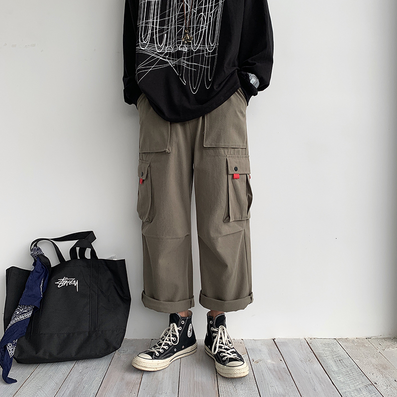 

2021 New Men's Printing Cotton Leisure Casual Pants Loose Active Elastic Pocket Decoration Trousers Hip Hop Joggers Sweatpants M-2xl W8kt, Army green