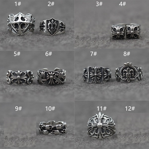 

925 sterling silver handmade cross adjustable rings American European antique vintage gothic punk style designer Luxury jewelry accessories gift