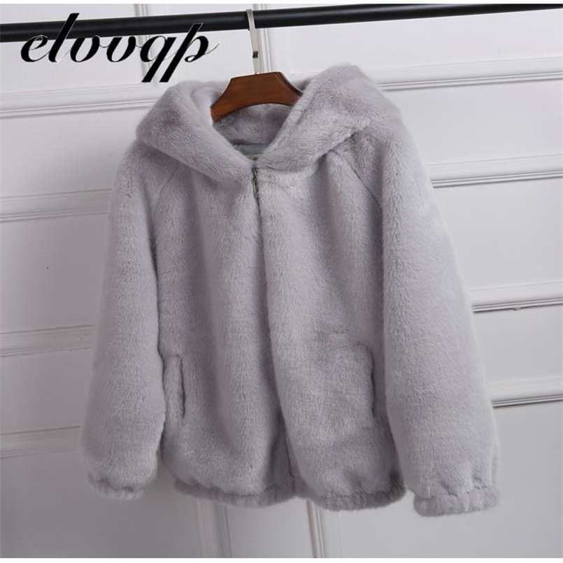 

women Autumn Winter Faux Fur Coat With Hood Female Fashion Casual Loose Artificial Fur Jacket Fake Rabbit Fur Outwear 211110, Red