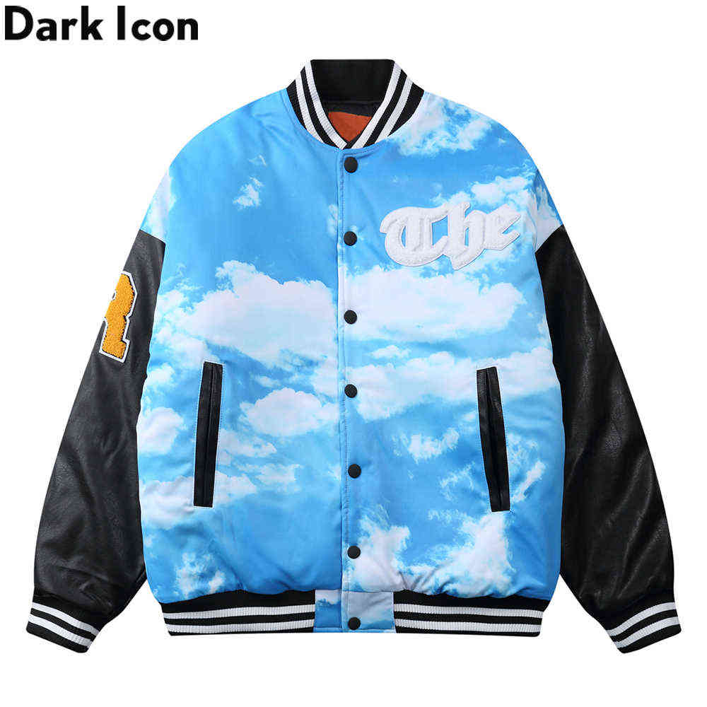 

Blue Sky Thick Baseball Coats Men Winter Cotton Padded Leather Sleeve Parkas Outwear Warm Coats 210603, Green