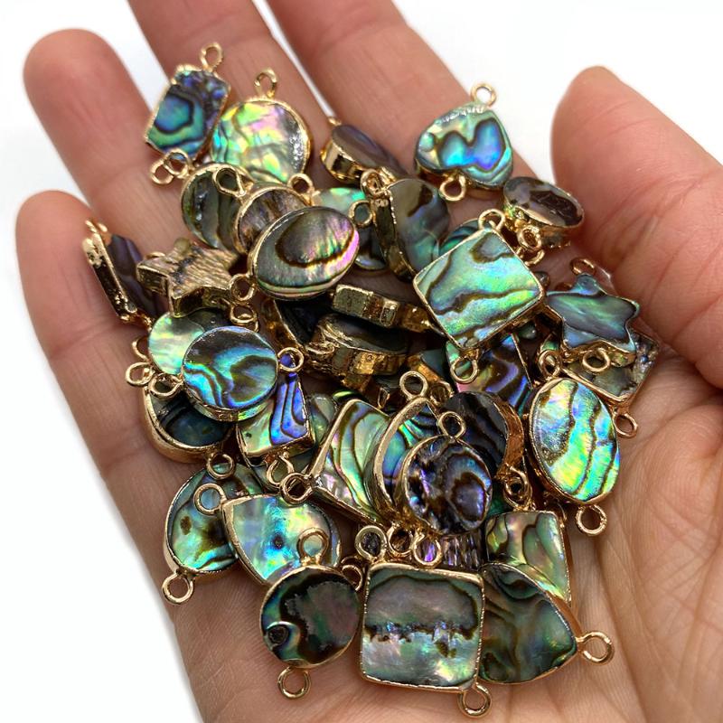 

Charms Inlaid Joint Star Heart-shaped Abalone Shell Double Hole Pendant Fashion Temperament DIY Making Necklace Jewelry Accessories, Bronze;silver