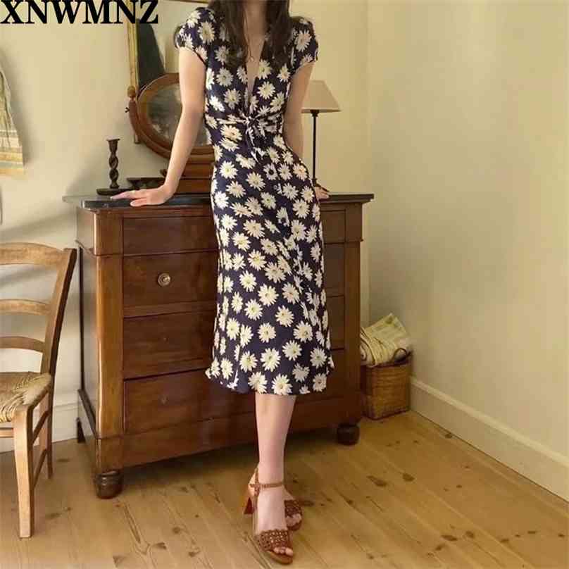 

Summer Fashion Small Daisies Print Woman Maxi Dress High Waist Short Sleeve Lace Up Long Vestidos 210520, Blue