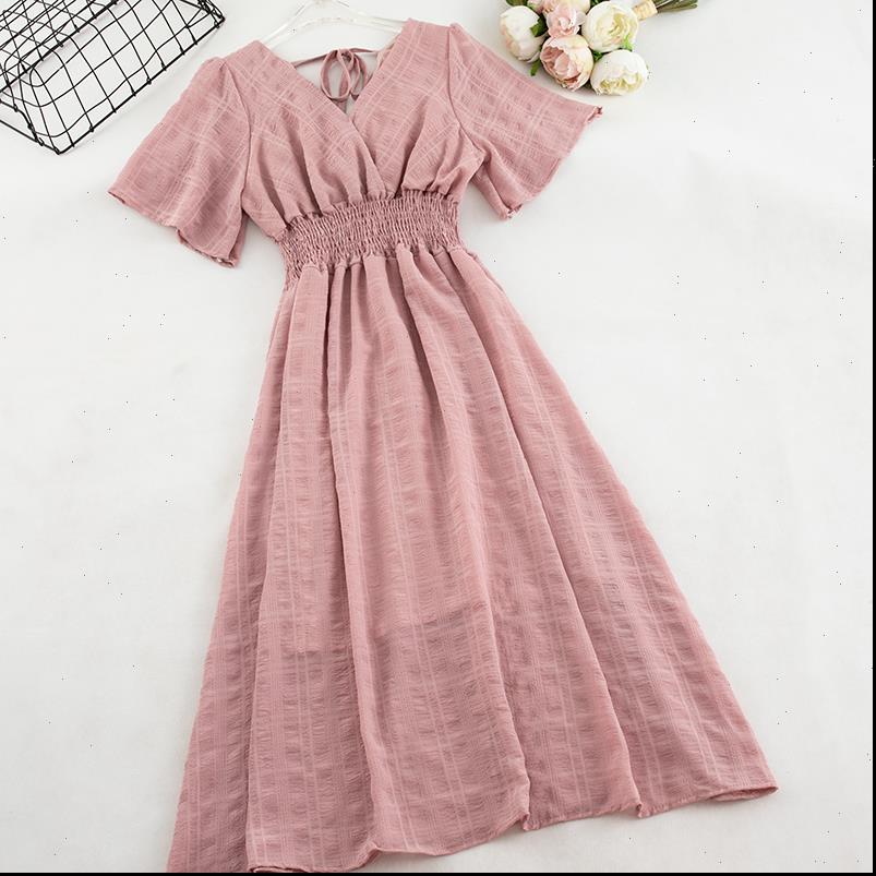 

women womens dress summer v neck short sleeve pleated elegant elastic slim waist bandage strap chiffon pullover ruffles midi, Black;gray