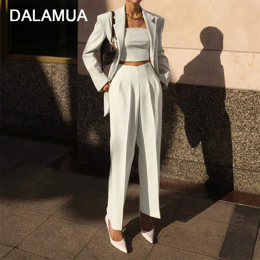 

Women Suit Pants Straight Elastic High Waist Solid White Office Lady Elegant Vintage 2021 Ankle-Length Female Tailored Trousers Q0801