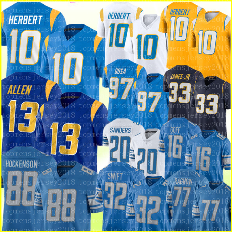 

10 Justin Herbert 13 Keenan Allen Jersey 88 T.J. Hockenson 20 Barry Sanders D'Andre Swift Jared Goff Football Jerseys Derwin James JR Joey Bosa Frank Ragnow Penei Sewell, Youth {s-xl} shandian