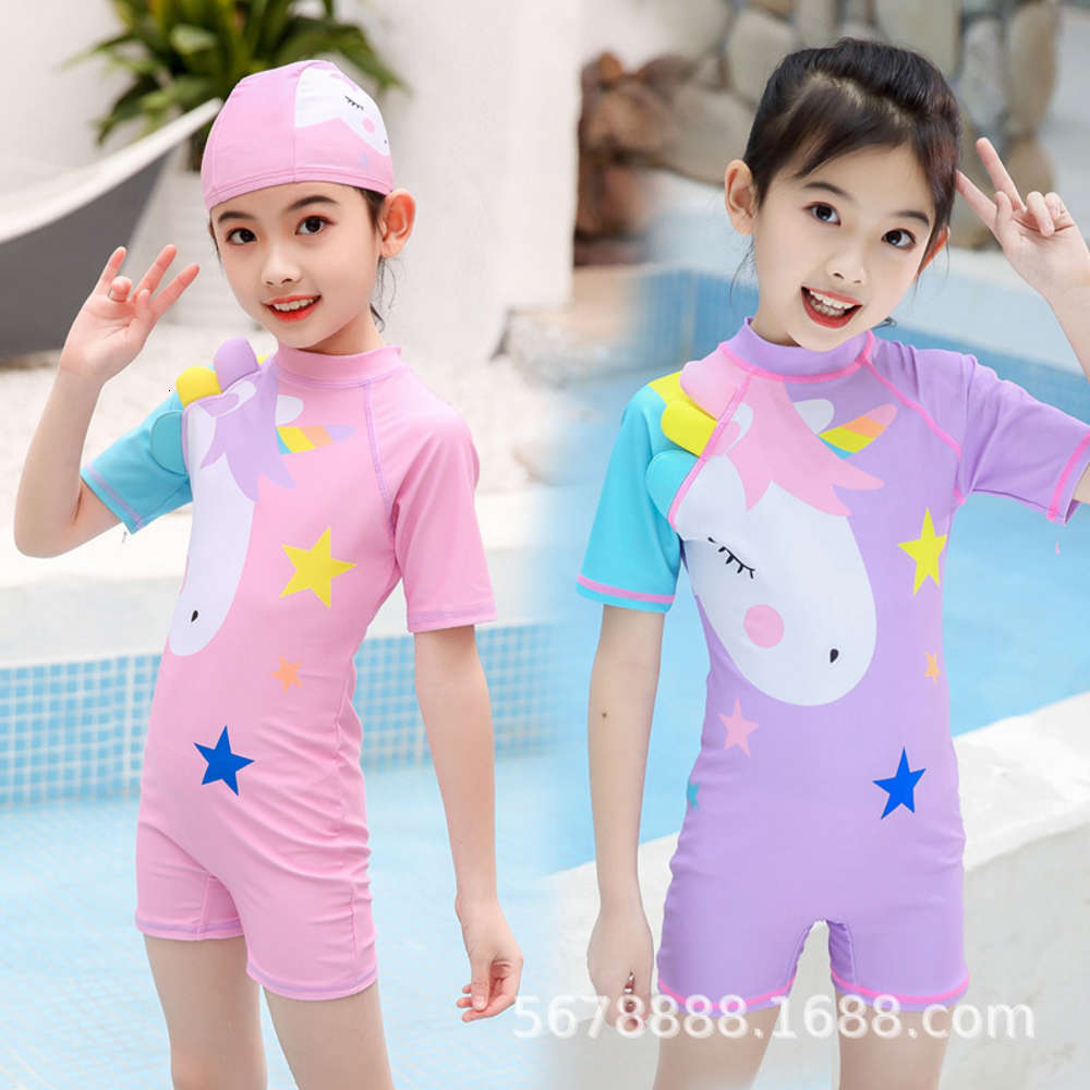 

Children's suit Children's Unicorn Siamese little middle big girl Princess cute student cartoon quick dry swimsuit, Black