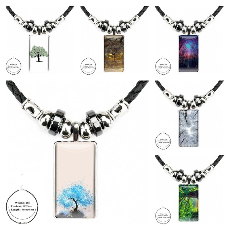 

Pendant Necklaces For Women Kids Gift Natural World The Tree Of Life Deliver Glass Cabochon Necklace Rectangle Fashion Black Hematite, Silver