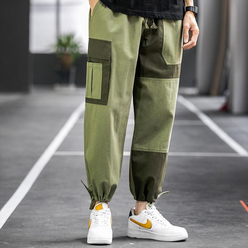 

side pocket cargo streetwear women pant hiphop jogging solid color harem elastic waist jogger, Black
