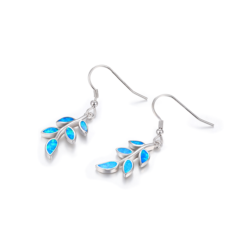 

Dangle & Chandelier 2021 Concise Style Fashion Olive Leaf 925 Sterling Silver Blue Synthetic Opal Earrings For Women Gift Wholesale Jewelry