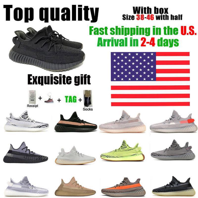 

Warehouse In US 2021 Kanye West Men Women Running Shoes Cinder Zebra Tail Light Reflective Sport Sneakers Size 38-46 With Half Box, Sock