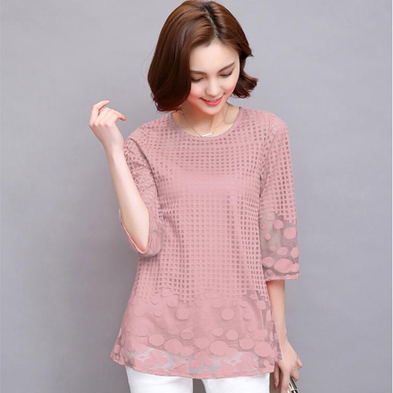 

Women's Blouses & Shirts Chiffon Women Summer Shirt Fashion Plus Size -5XL White Red Black Lace Blusas Tops, Gray