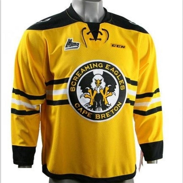 

001goodjob Men Youth women Vintage CHL QMJHL Cape Breton Screaming Eagles Alternate 1997-06 29 Marc-Andre Fleury Hockey Jersey Size S-5XL, Gold youth s-xl