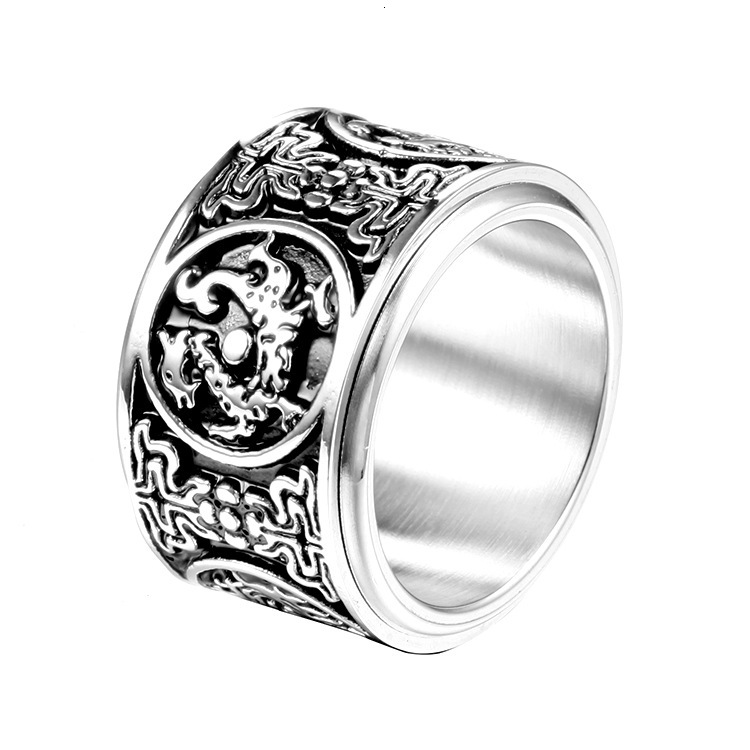 Delicate Ring Stainless Steel Titanium Four Dragon Can Be Turned-image-711140138
