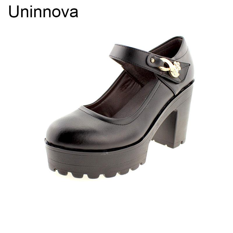 

Sapato Feminino Women's Microfiber Durable Leather Shoes Platform High Heels Ankle Shallow Office Lady Pumps WP026 Dress, Black