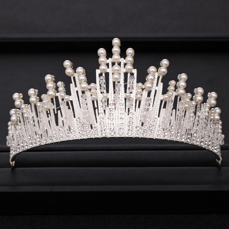 

Hair Clips & Barrettes Trendy Silver Color Pearl Bridal Tiara Crystal Wedding Crown Women Party Prom Jewelry Accessories, Golden;silver