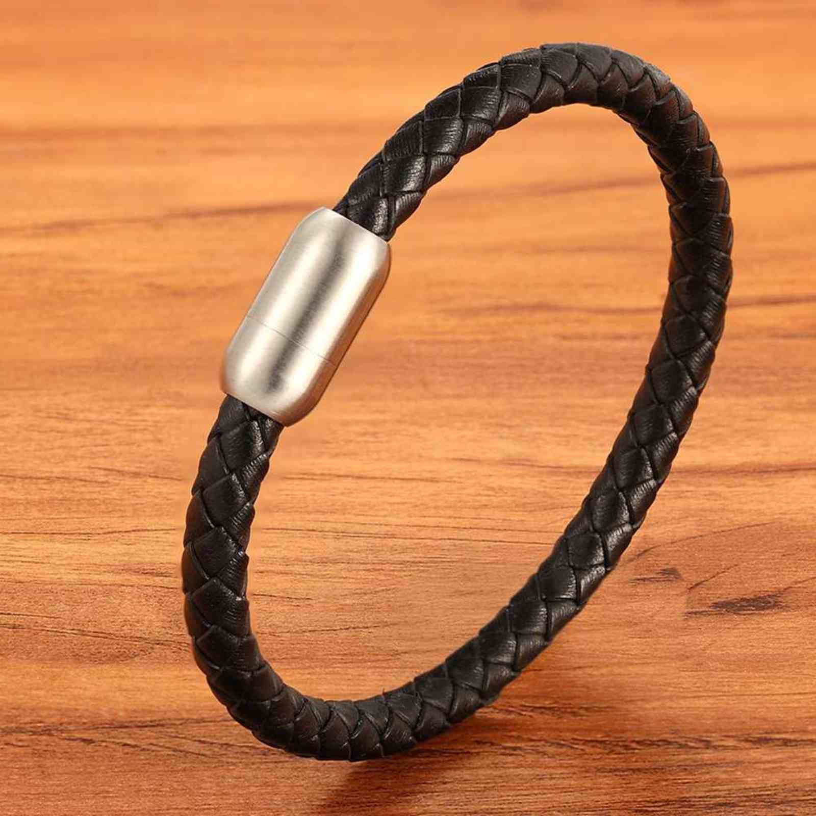 

Fashion Simple Style Stainless Steel Men's Leather Bracelet Multi-color Black Bangle for Boys Handsome Birthday Gift