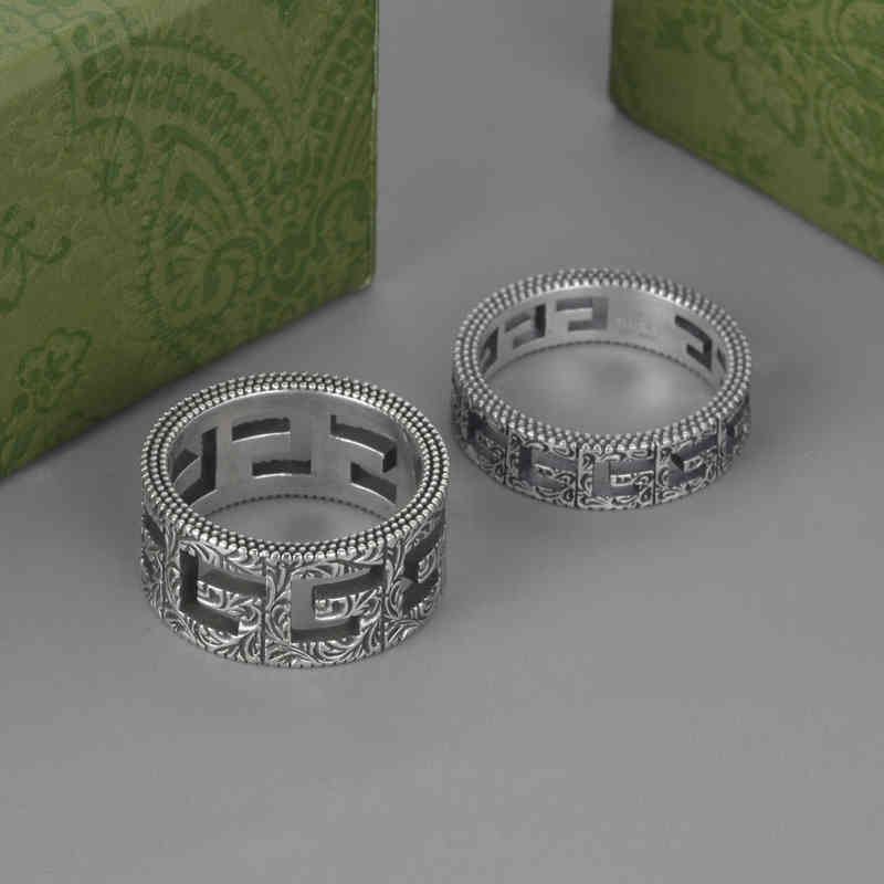 

2022 Latest Factory Wholesale ring square hollow pattern old fashion ins light luxury cold wind couple ring