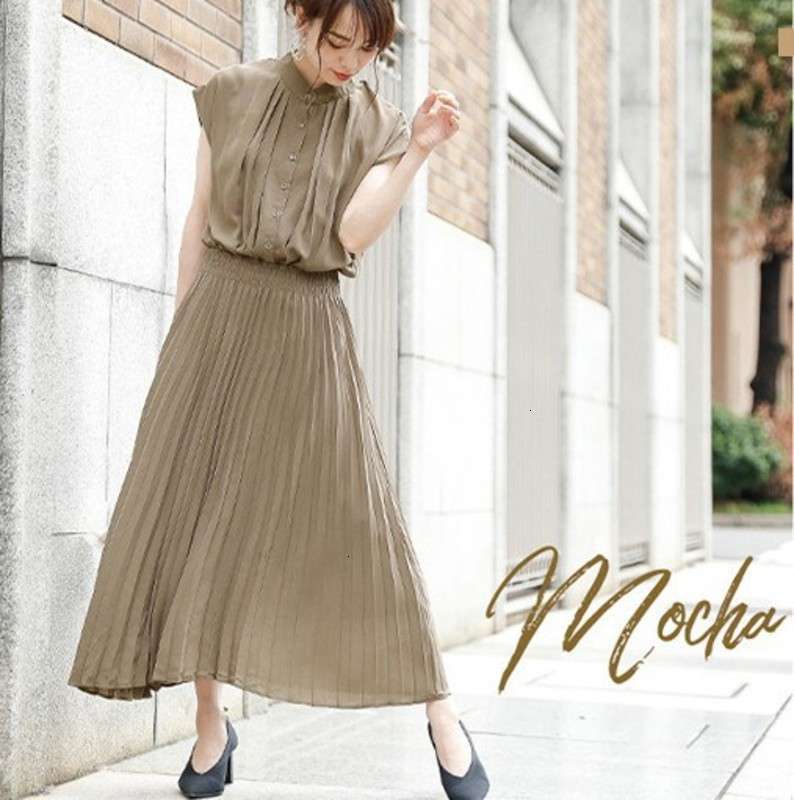 

women's Temperament Casual Dresses summer dress comfortable waist closing Short Sleeve Chiffon Skirt, Light gray